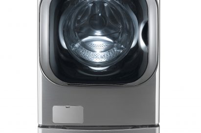 Front view of the LG front-load smart washing machine