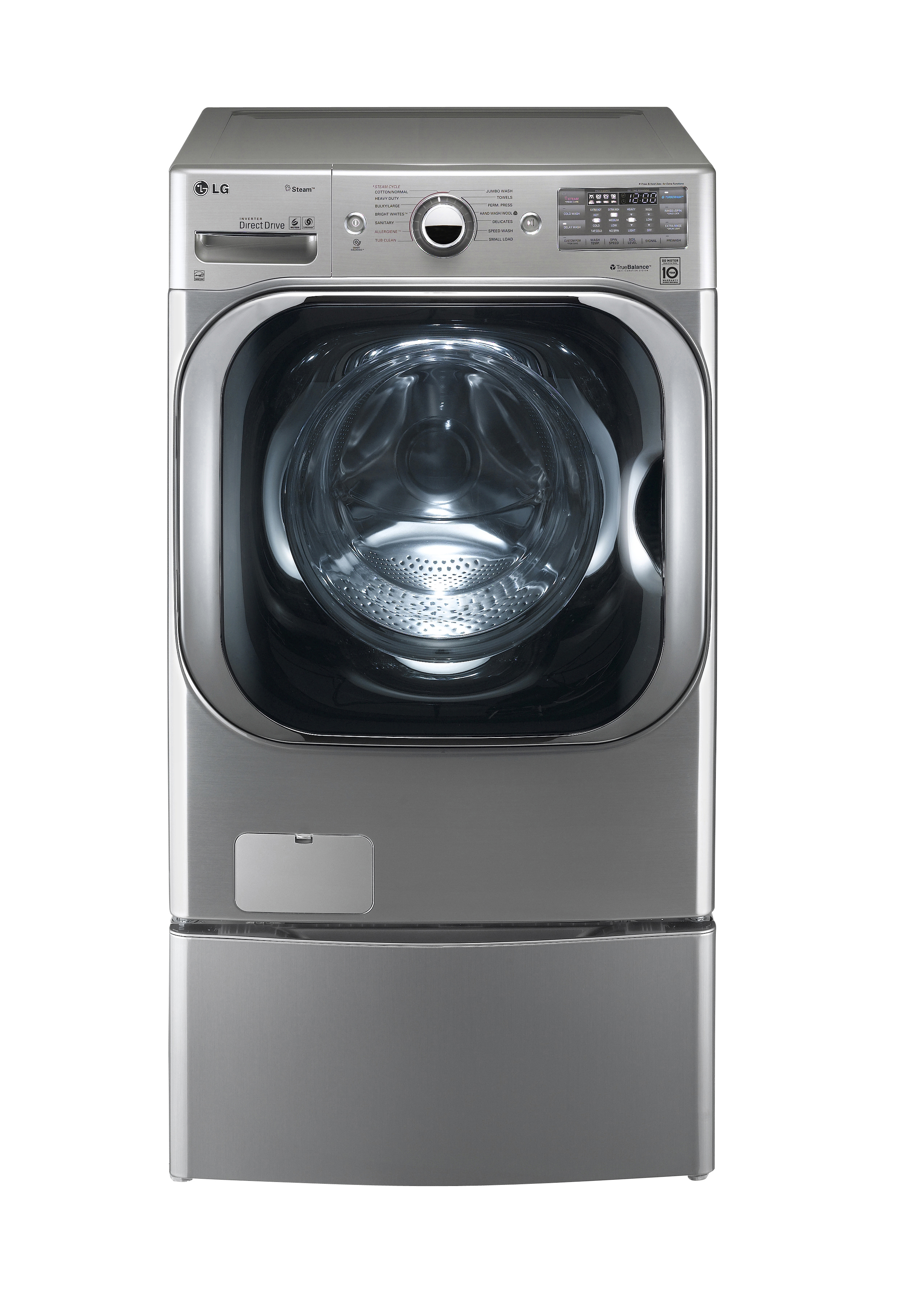 Front view of the LG front-load smart washing machine