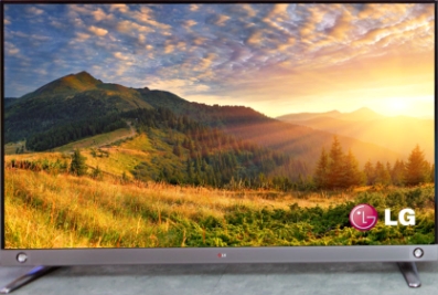 Front view of LG ULTRA HDTV model LA9650 displaying a beautiful countryside landscape