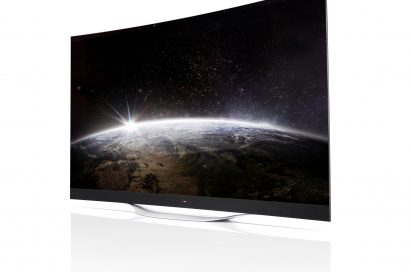 A right-side view of LG ULTRA HD CURVED OLED TV model 55EB9600