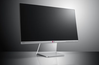 A left-side view of LG 24-inch HD IPS monitor model MP76