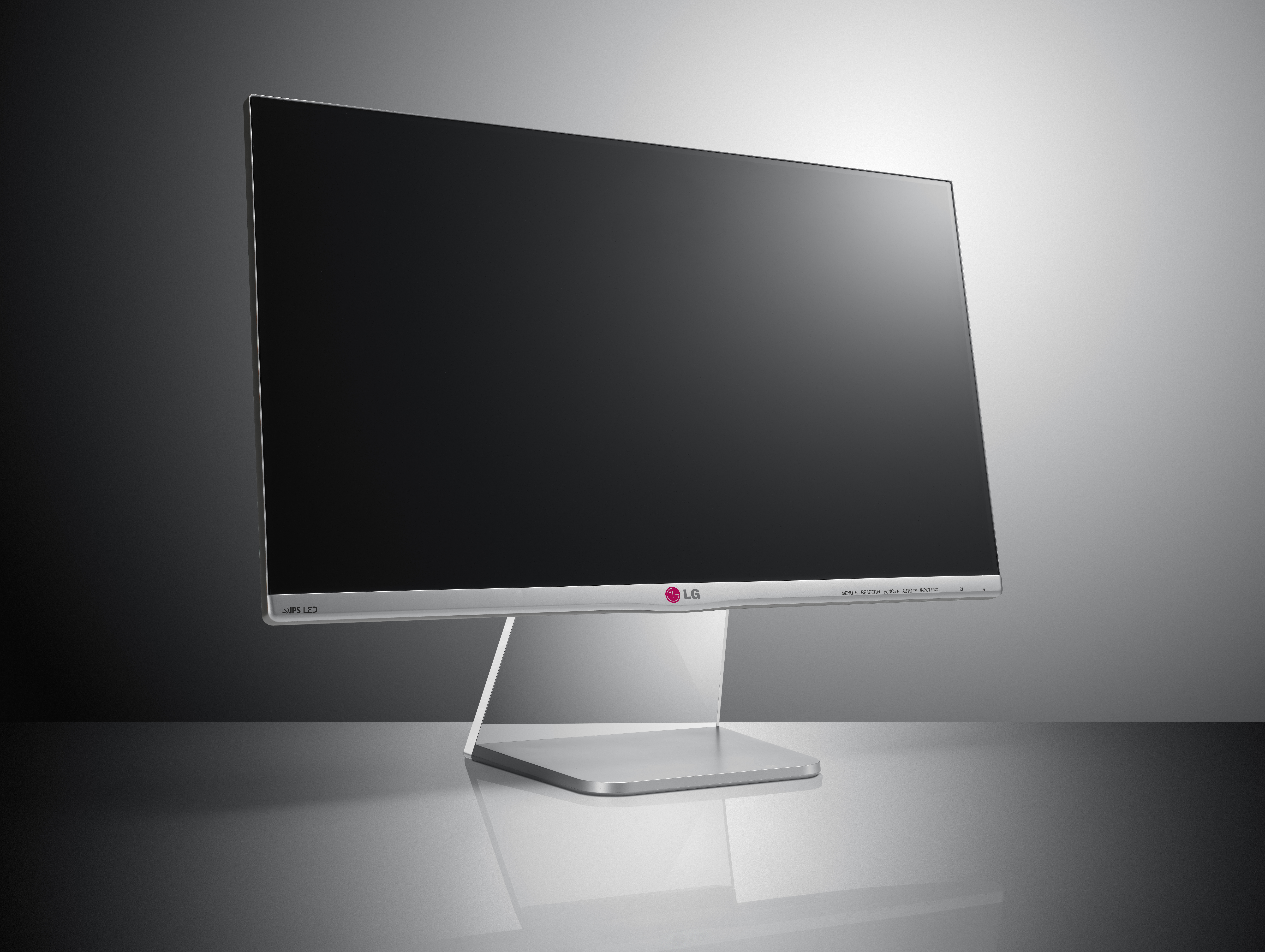 A left-side view of LG 24-inch HD IPS monitor model MP76