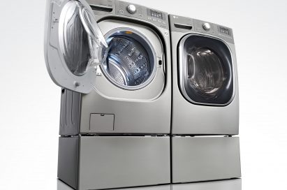 Set of LG front-load washing machine and dryer with drawer at the bottom