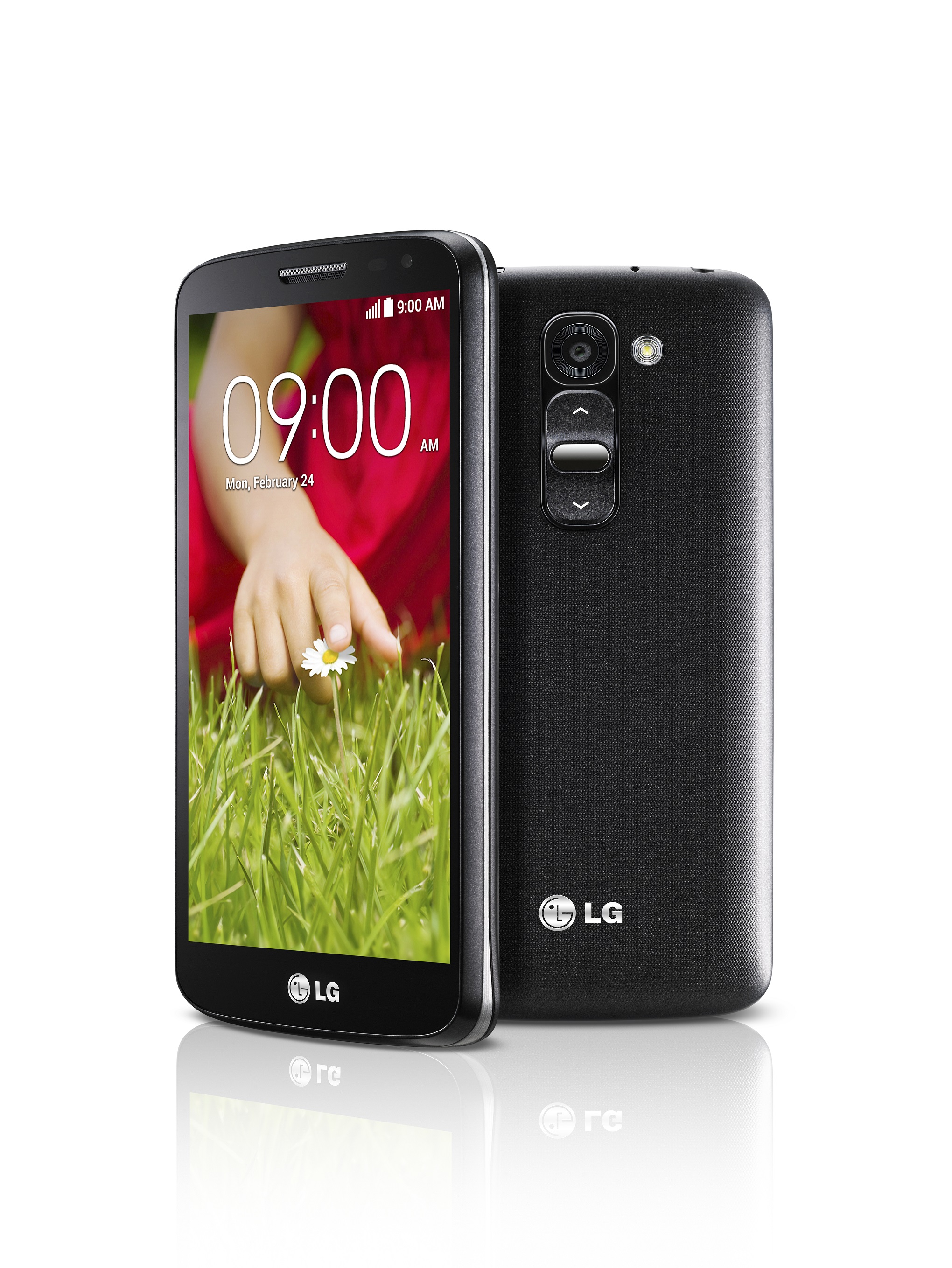 A side and back view of LG G2.