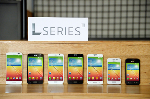 A front view of L Series III smartphones — L40, L70, L90
