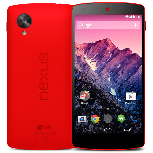 A back and a front view of LG Red Nexus 5.