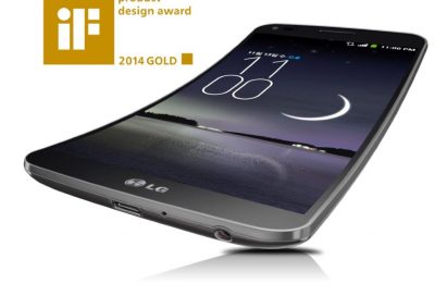 A side view of LG G Flex which was selected as one of the 75 Gold Award winners at the annual iF Design Awards.