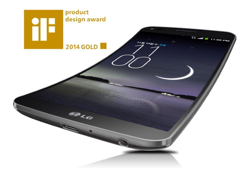 A side view of LG G Flex which was selected as one of the 75 Gold Award winners at the annual iF Design Awards.