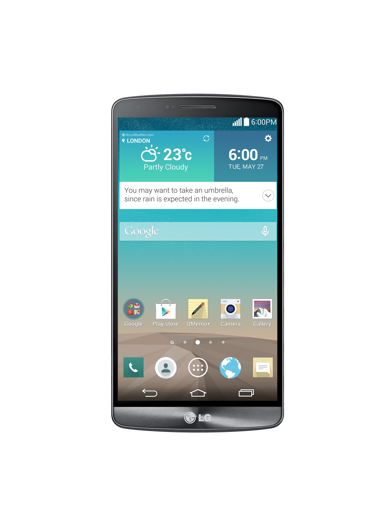 A front view of LG G3 showing its wallpaper.