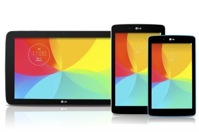 Fronts of LG G Pad 10.1, G Pad 8.0 and G pad 7.0.