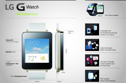 An infographic about LG G Watch dealing with its main features.