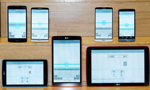 Fronts of various LG Smartphones and even tablets showing LG G3 UX’s features.