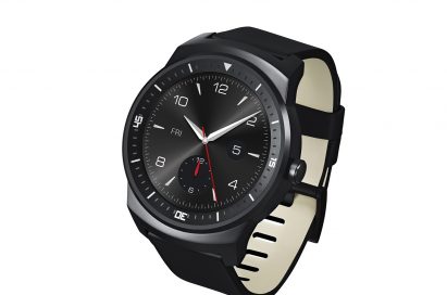 A side view of a LG G Watch R.