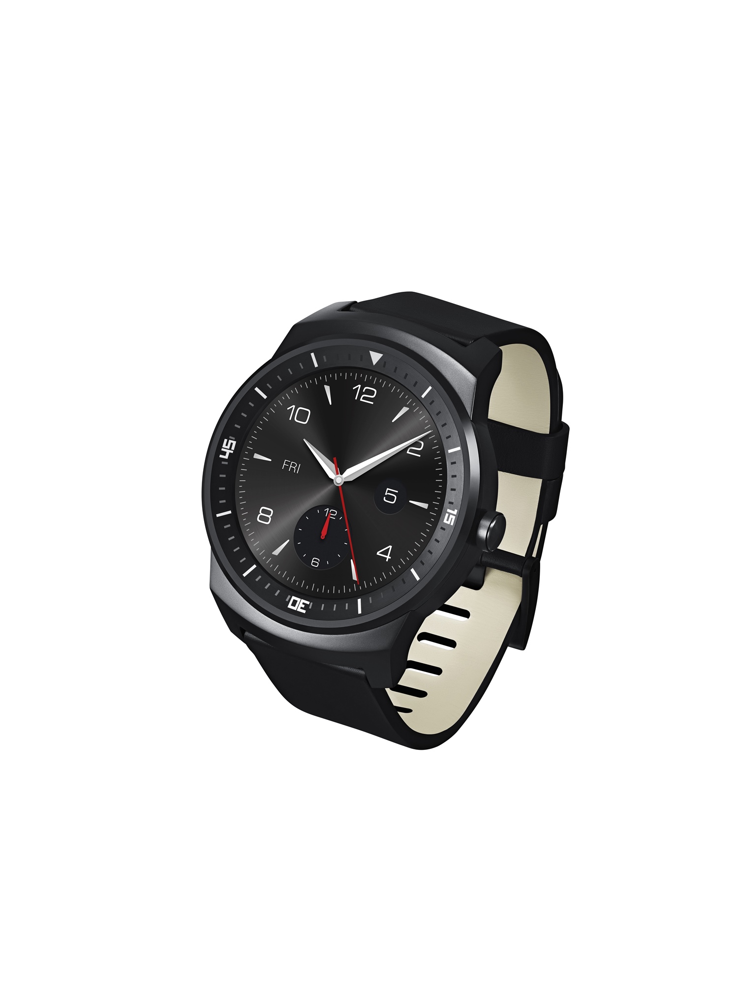 A side view of a LG G Watch R.