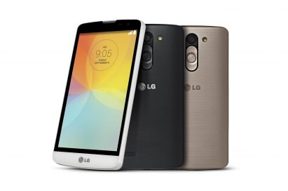Front and rear views of LG’s L Bello in white, black and silver.