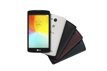 Front and rear views of LG’s L Fino and its four color variations.
