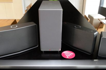 LG Music Flow Speaker models, H3, H5 and H7, with Soundbar model HS6 and Network Bridge model R1