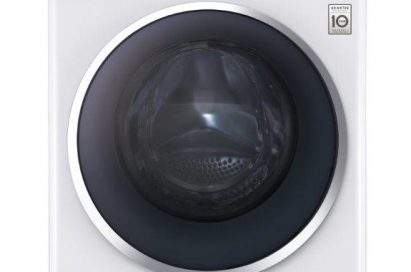 A front view of LG’s front-load washing machine equipped with the company’s revolutionary TurboWash™ technology and 6 Motion Direct Drive (Series S),