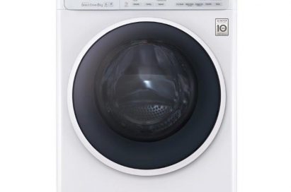 A front view of LG’s front-load washing machine equipped with the company’s revolutionary TurboWash™ technology and 6 Motion Direct Drive (Series S),