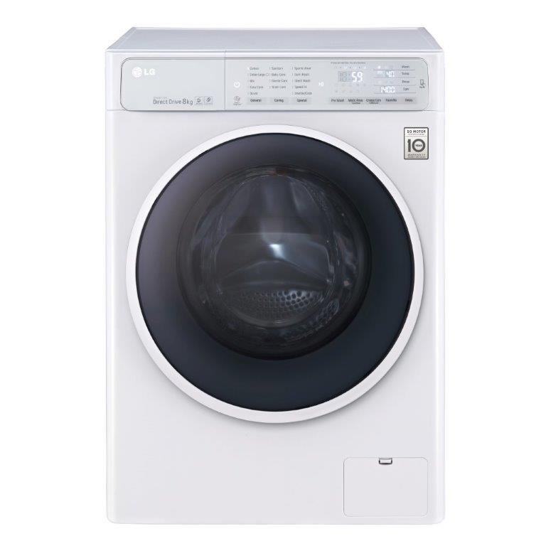 A front view of LG’s front-load washing machine equipped with the company’s revolutionary TurboWash™ technology and 6 Motion Direct Drive (Series S),