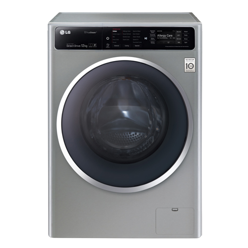 A front view of LG’s front-load washing machine equipped with the company’s revolutionary TurboWash™ technology and 6 Motion Direct Drive (Series S)