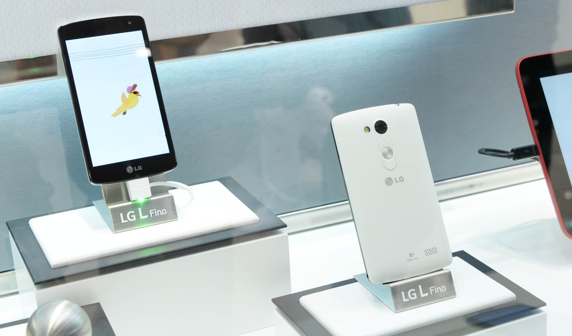 A back and front view of the L Fino smartphone.