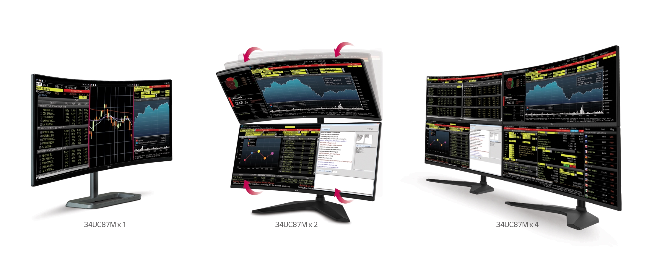 The three stages of LG Curved UltraWide Multi-Display model 34UC87M’s set-up options