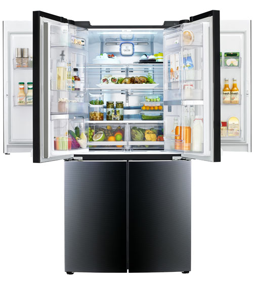 LG double Door-in-Door™ refrigerator with four doors including Door-in-Door™ parts on the top opened