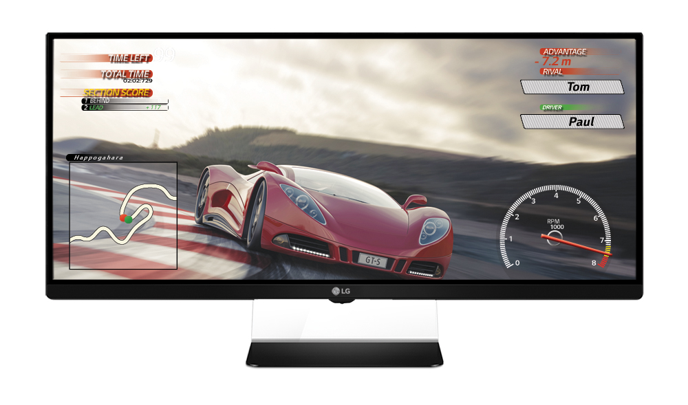 A front view of LG’s 34-inch UltraWide Gaming Monitor 34UM67