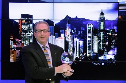 LG representative holds one of the awards earned at CES 2015.