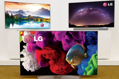 Three LG 4K OLED TVs displayed at International CES 2015