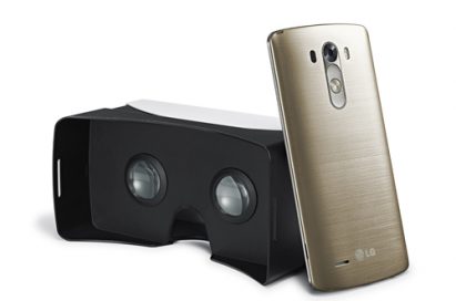 The LG G3 leaning on a compatible VR headset.