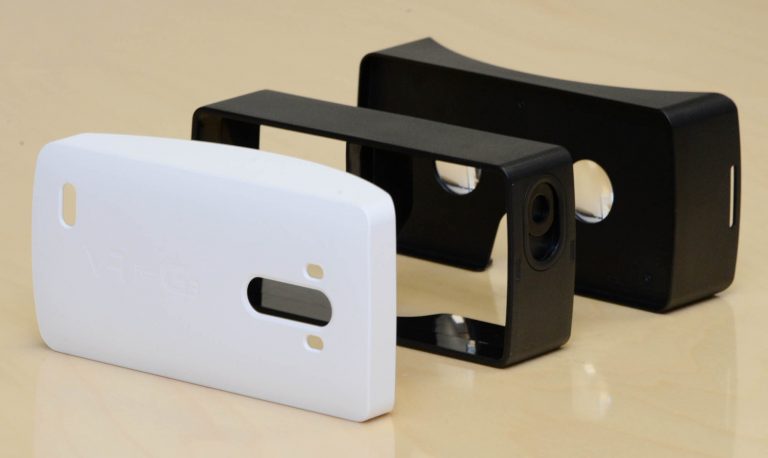 A side view of the components of the VR headset for G3.