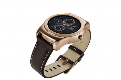 A side view of LG Watch Urbane in gold color.