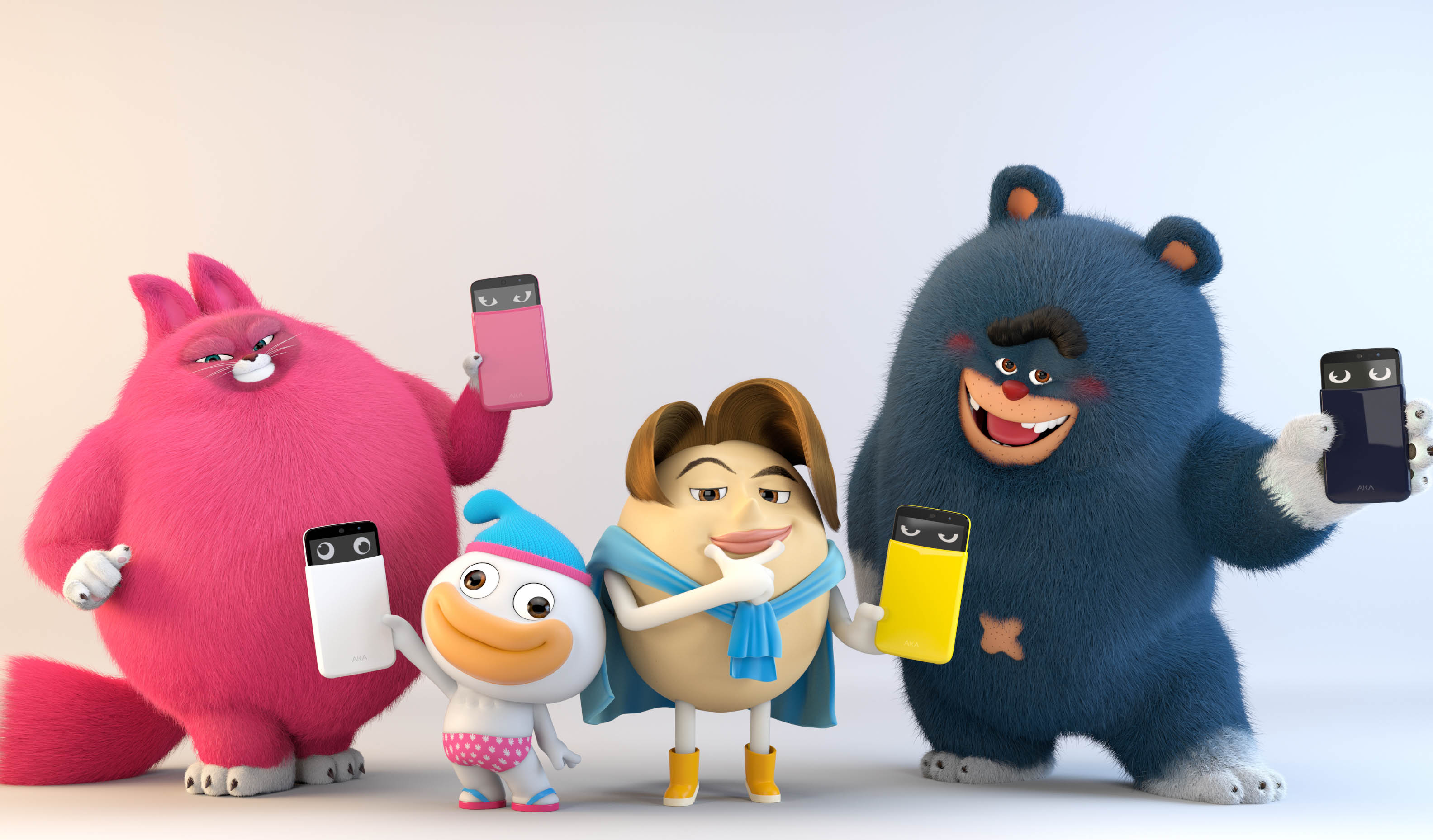 Each of four characters is holding Yo-Yo, Wooky, Eggy and Soul.