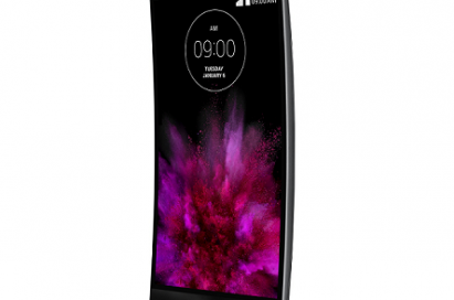Front view of LG's G Flex2 smartphone facing 15 degrees to the left