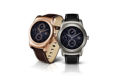 Two LG Watch Urbanes, each in gold and silver color design