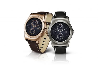 Two LG Watch Urbanes, each in gold and silver color design