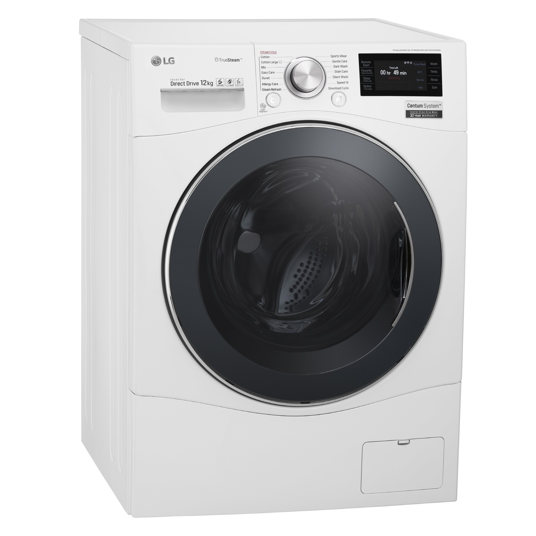 Side view of LG front-load washing machine