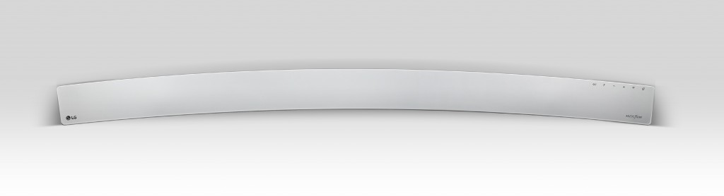 Front view of the Music Flow HS8 Wireless Curved Soundbar.