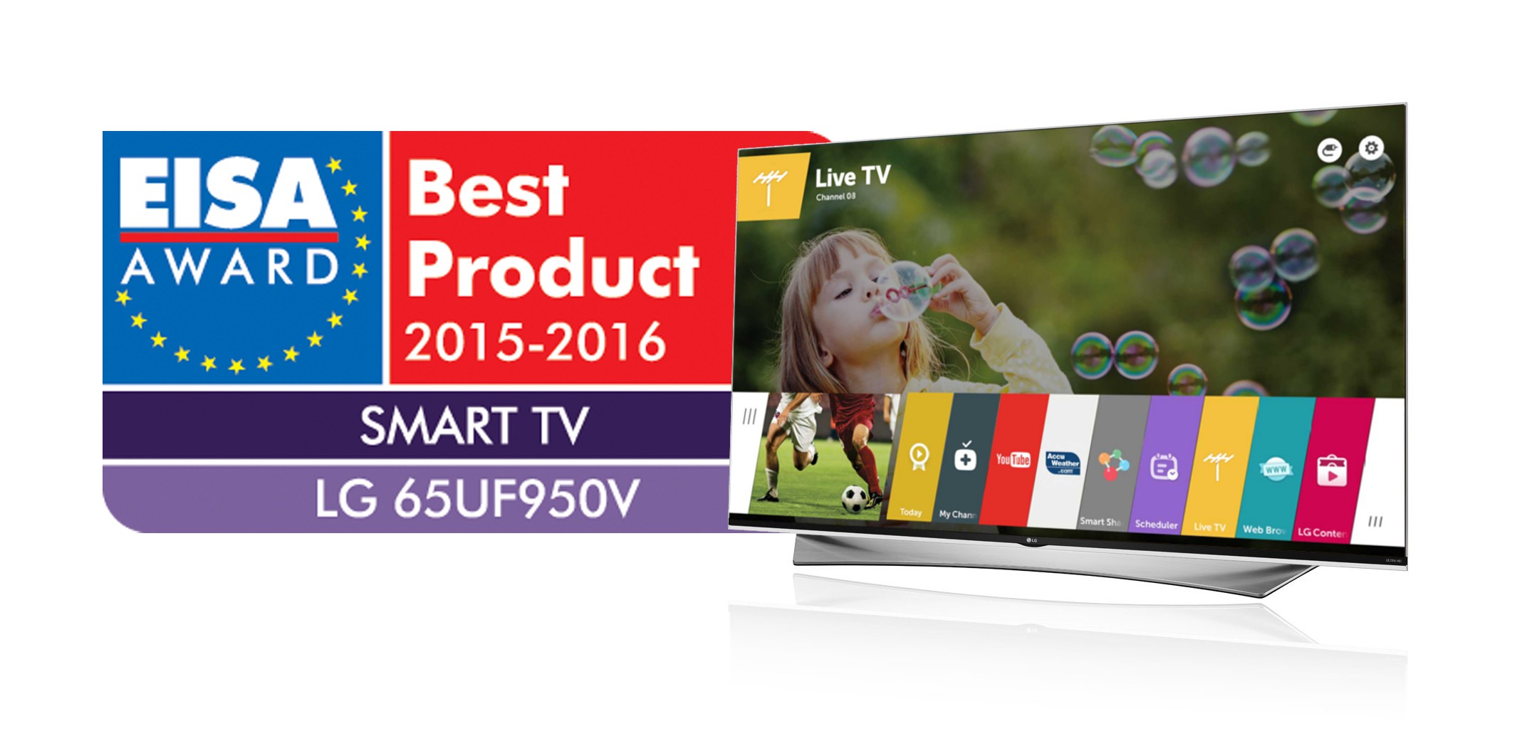 LG’s 65-inch webOS 2.0-enabled PRIME UHD TV1 (model 65UF950V) was named ‘The Best Smart TV 2015-2016’ by the European Image and Sound Association