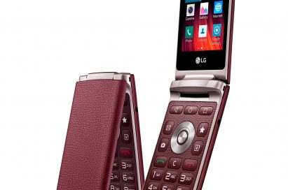 Two LG Wine Smart devices in Burgundy – one almost folded and the other one fully unfolded