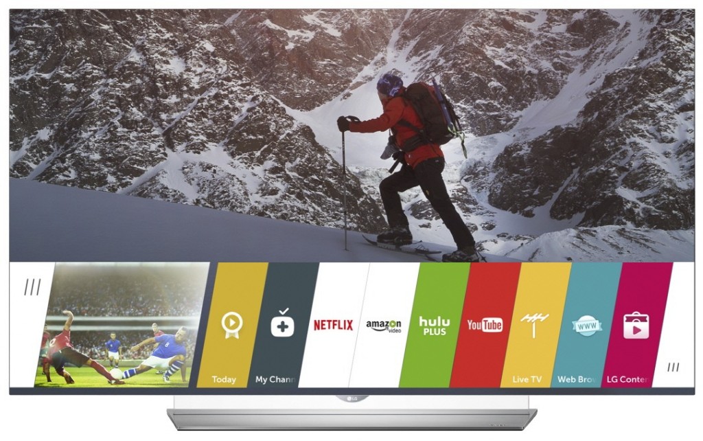 Apps provided by LG webOS are displayed on an LG Smart TV’s display.