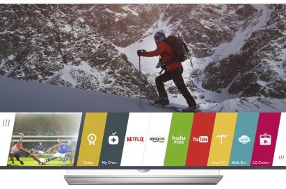Apps provided by LG webOS are displayed on an LG Smart TV’s display