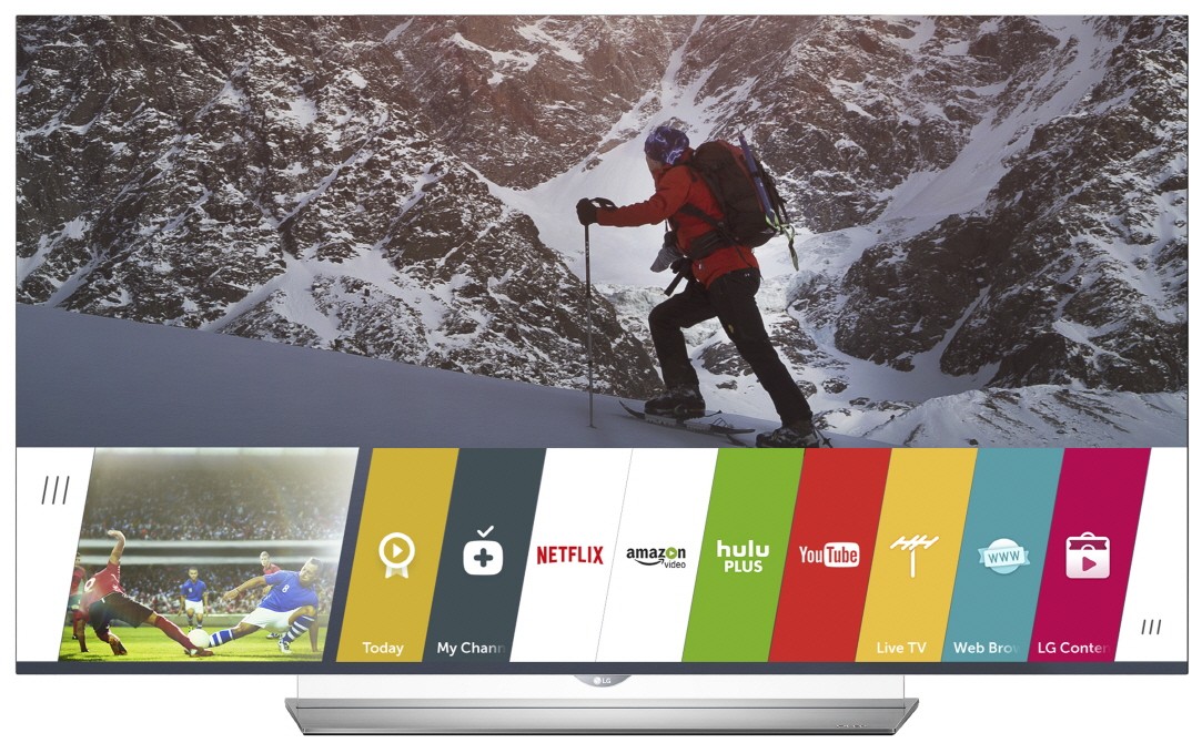 Apps provided by LG webOS are displayed on an LG Smart TV’s display