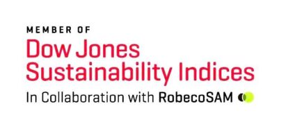 Logo of the annual Dow Jones Sustainability Indices (DJSI), in collaboration with RobecoSAM.
