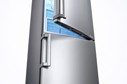 LG bottom-freezer refrigerator with its refrigerator’s door slightly opened