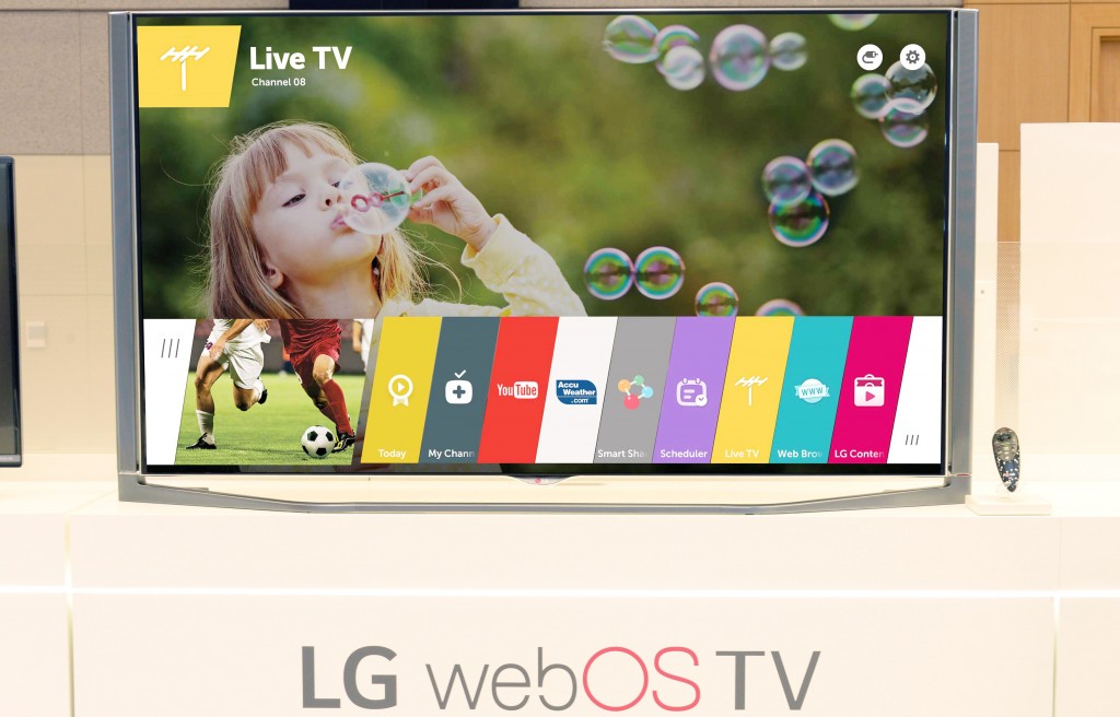 A Live TV channel provided by the LG webOS 2.0 Value Pack Upgrade is displayed on one of LG’s Smart TVs.