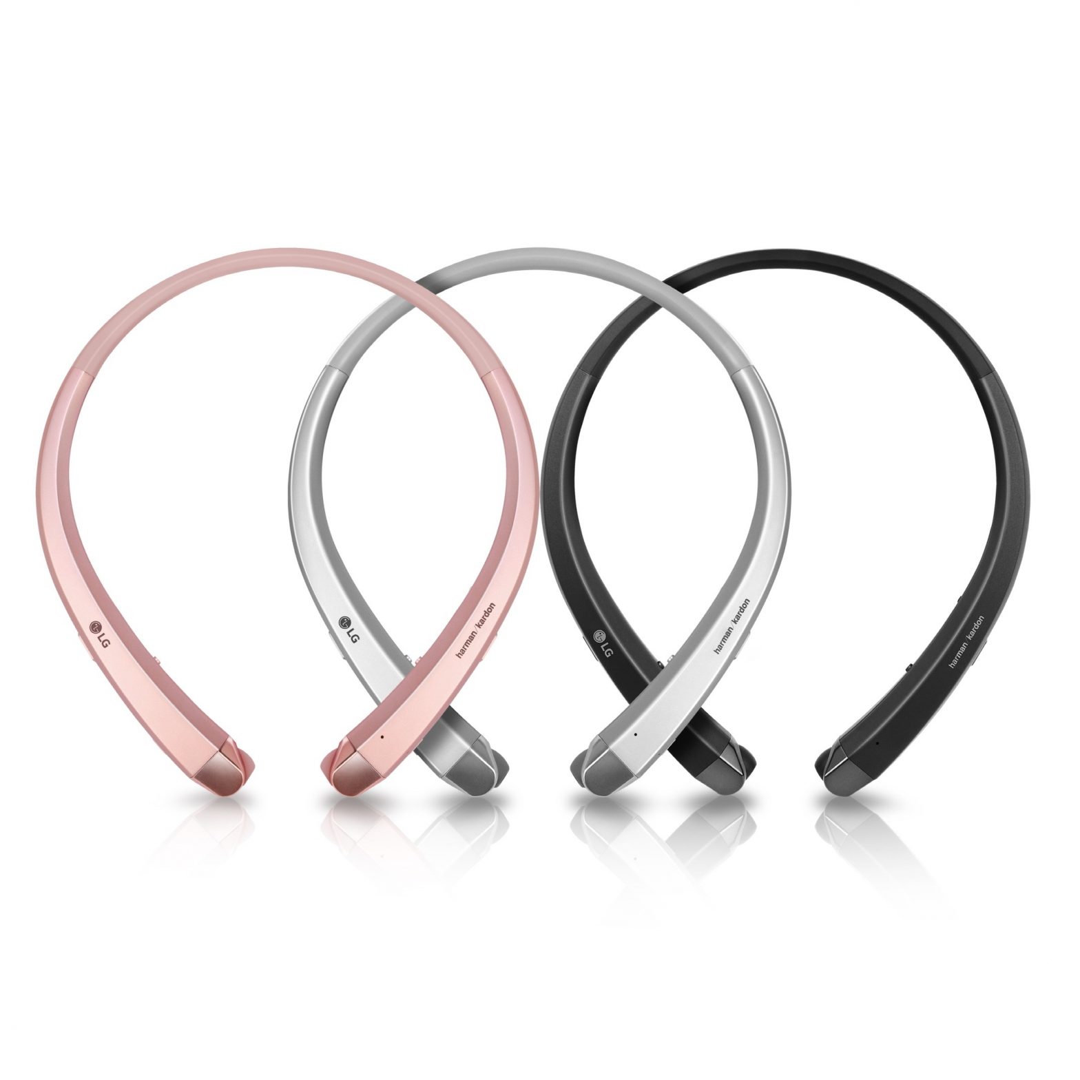 The top view of the LG TONE Infinim™ in Rose Gold, Silver and Black