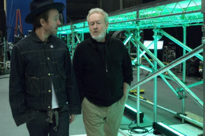 Father and Son director duo, Ridley and Jake Scott, talking at the production site of LG’s first ever Super Bowl commercial